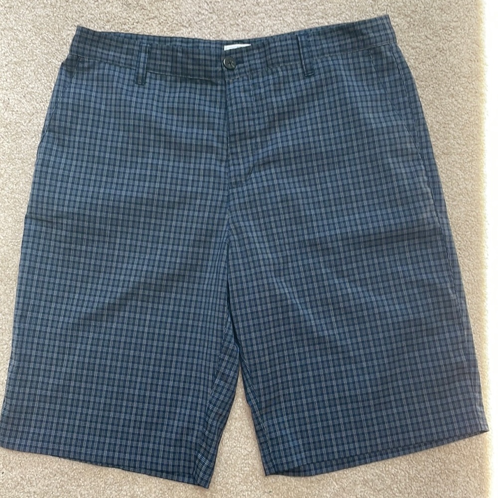 Navy and white plaid shorts